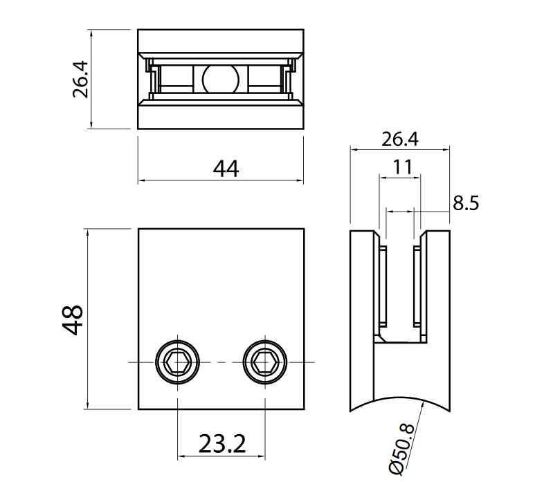 Curved Base Clip Connector For 50.8mm Tube SKU 1394011200SA