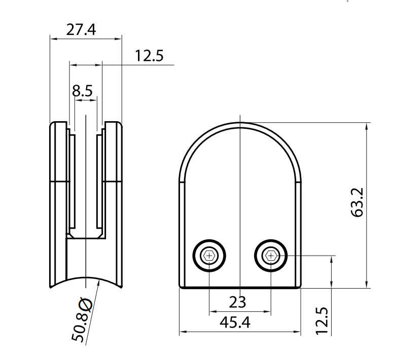 Curved Base Clip Connector For 50.8mm Tube to 10 to 12mm Glass SKU 1394032200SA