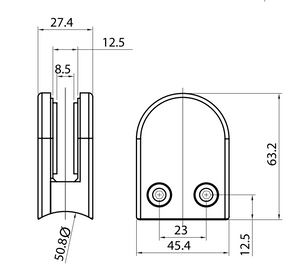 Conector Grapa Base Curva Para Tubo de 50.8mm a Vidrio de 10 a 12mm herralum