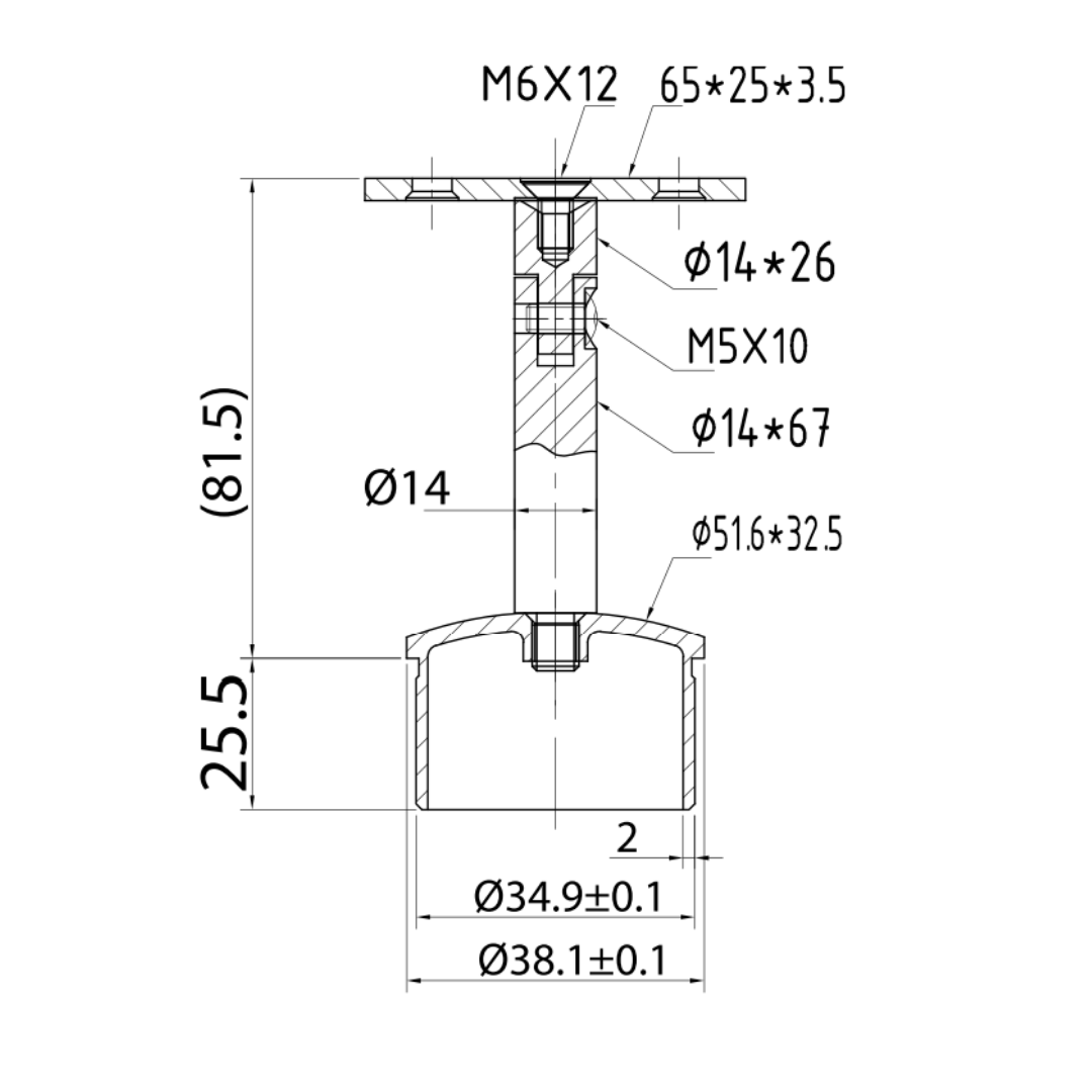 Soporte con Base de Móvil de 80mm Para Pasamanos De Tubo 2" (50.8mm) Herralum