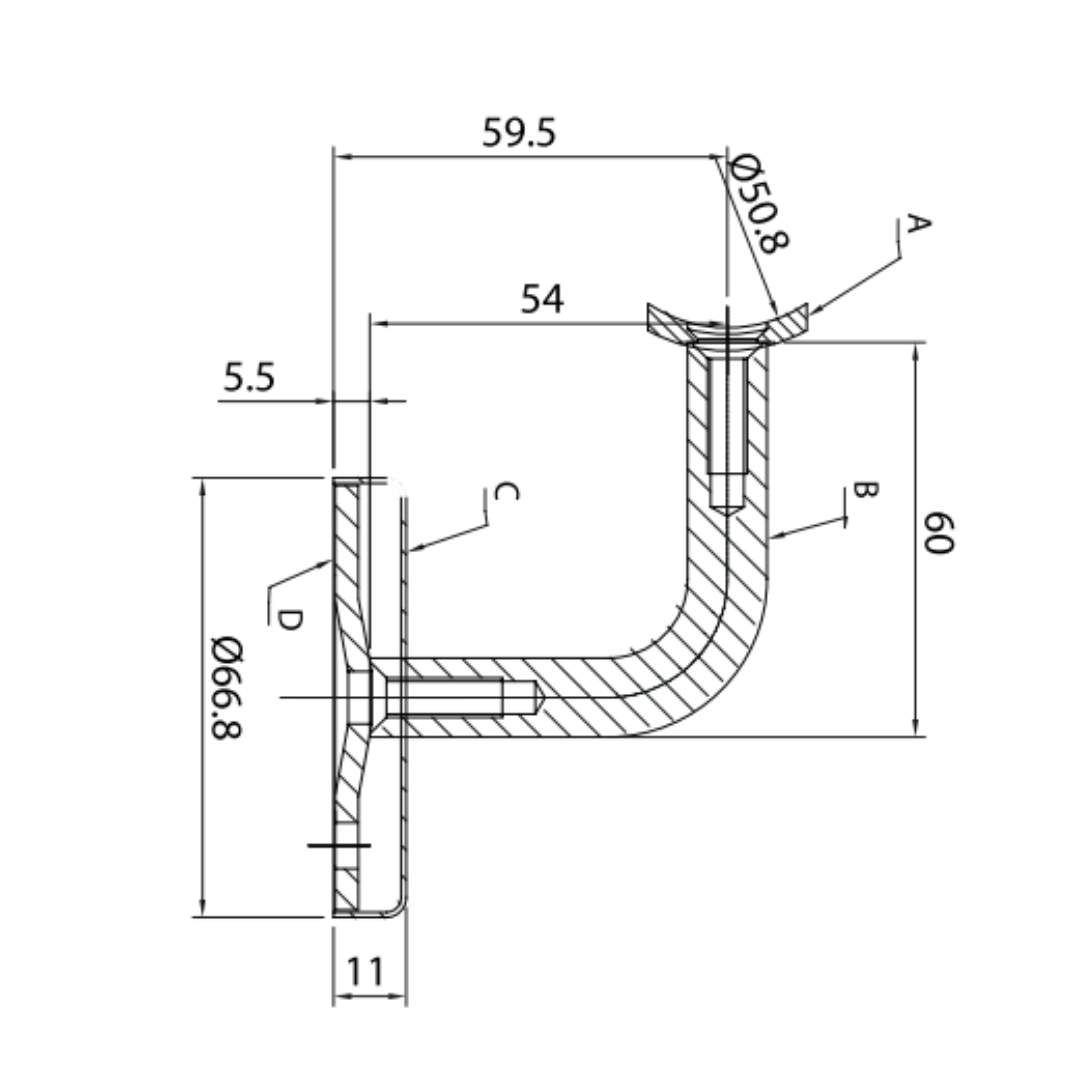 Wall to Tube Support 2" (50.8mm) in Stainless Steel SKU 1394081200SA Herralum