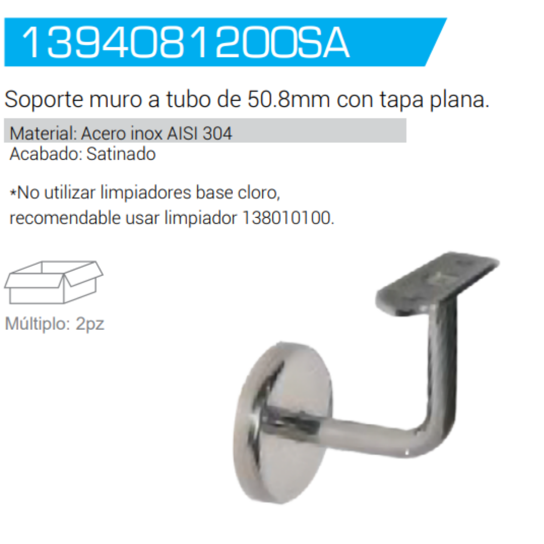 Wall to Tube Support 2" (50.8mm) in Stainless Steel SKU 1394081200SA Herralum