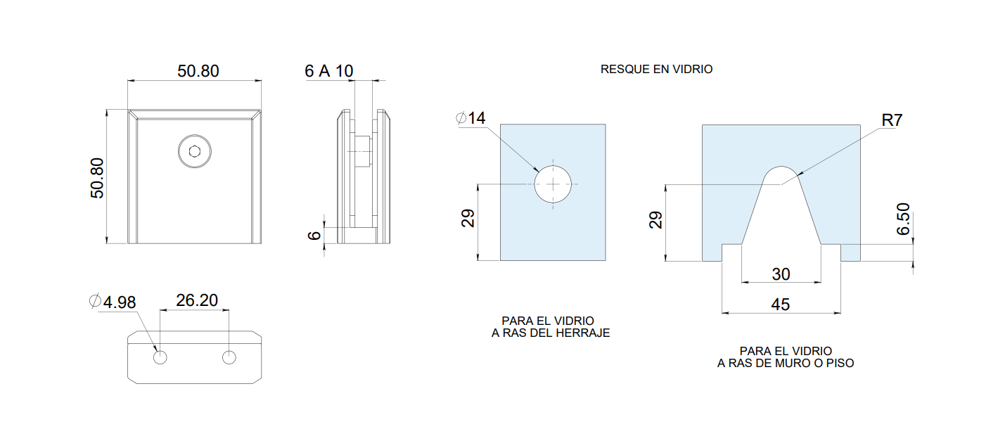 Conector Cuadrado para Fijos Muro a Vidrio
