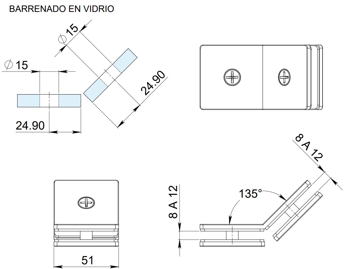 Straight Glass to Glass Connector at 135° SKU 1461135