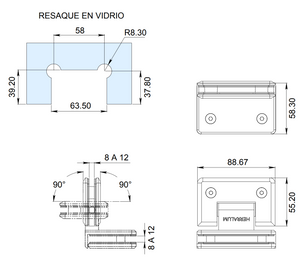 Glass to Glass Hinge at 90° Stainless Steel SKU 1470090 Herralum 