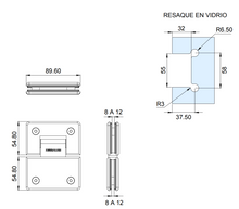 Bisagra VIdrio a VIdrio a 180° Acero Inoxidable Herralum