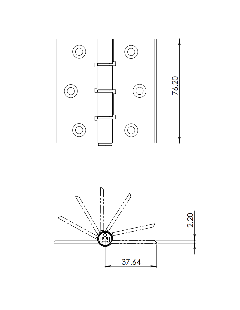 3x3 Book Type Aluminum Hinge. SKU 2035 Herralum