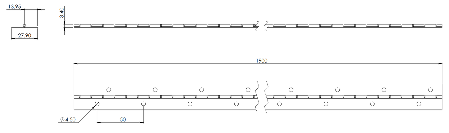 Bisagra de Aluminio Tipo Piano de 1.90m de Largo y 1" de Ancho Herralum