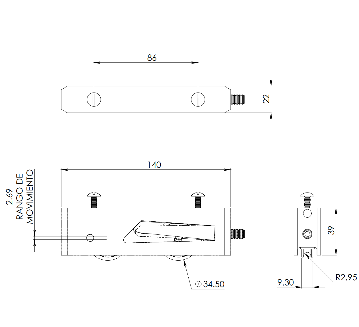 Carretilla Ajustable Tipo Tándem con Doble Balero Tipo GN-123 Para Serie 70 y 100 Eurovent Herralum