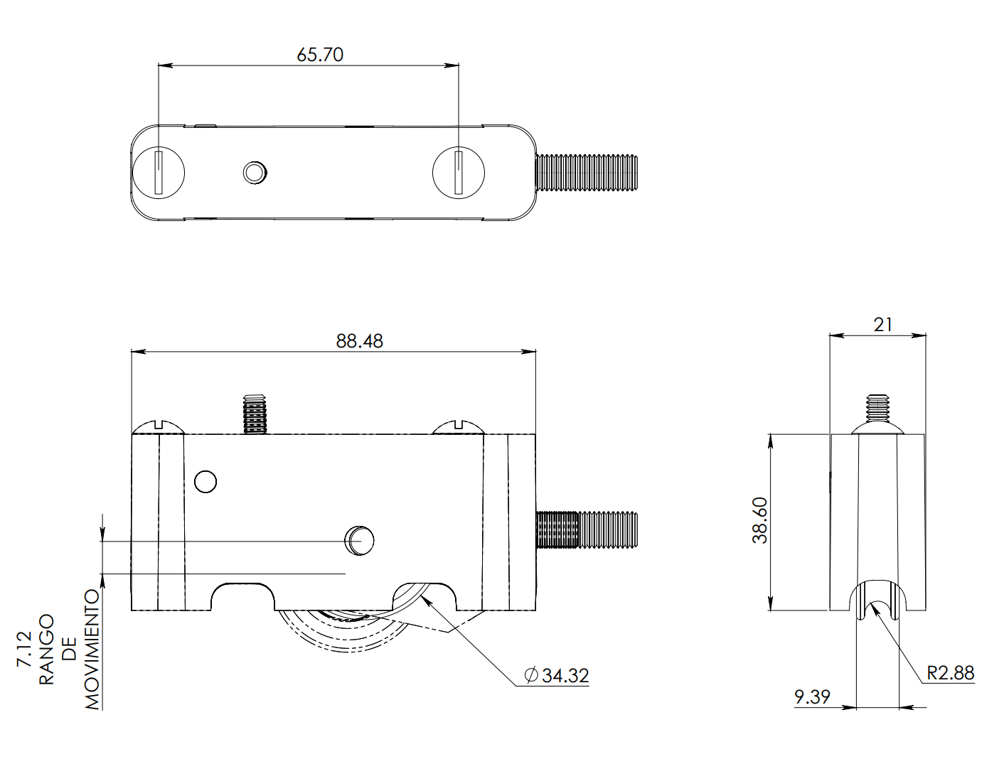 Carretilla con Cuerpo Interior Ajustable Tipo Gn 123 Para Serie 70 y 100 Eurovent Herralum