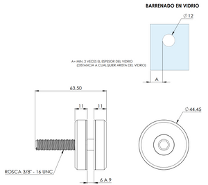 Conector Muro a Vidrio Para Cristal Templado Herralum