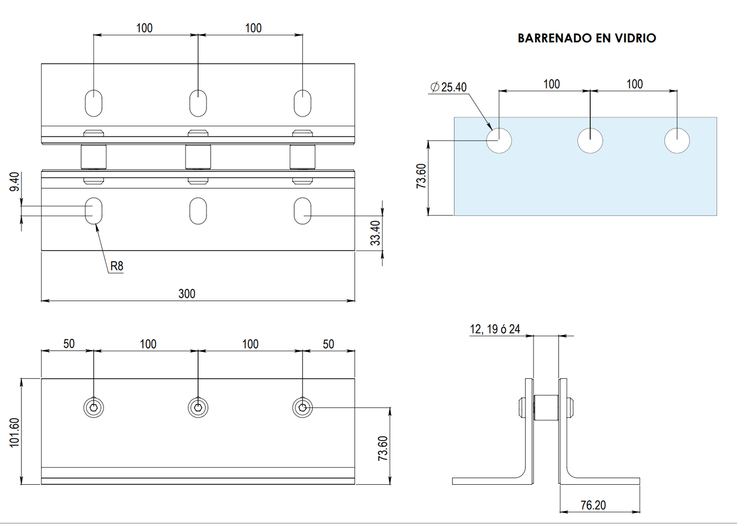 Rib holder angle 30cm long SKU 2240 Herralum