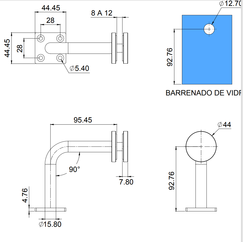 Wall to Glass Connector Flat Base SKU 2297