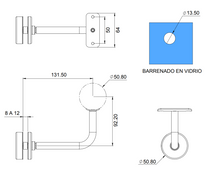 Glass to Aluminum Tube Support for 2" Handrails SKU 2299ALUNA
