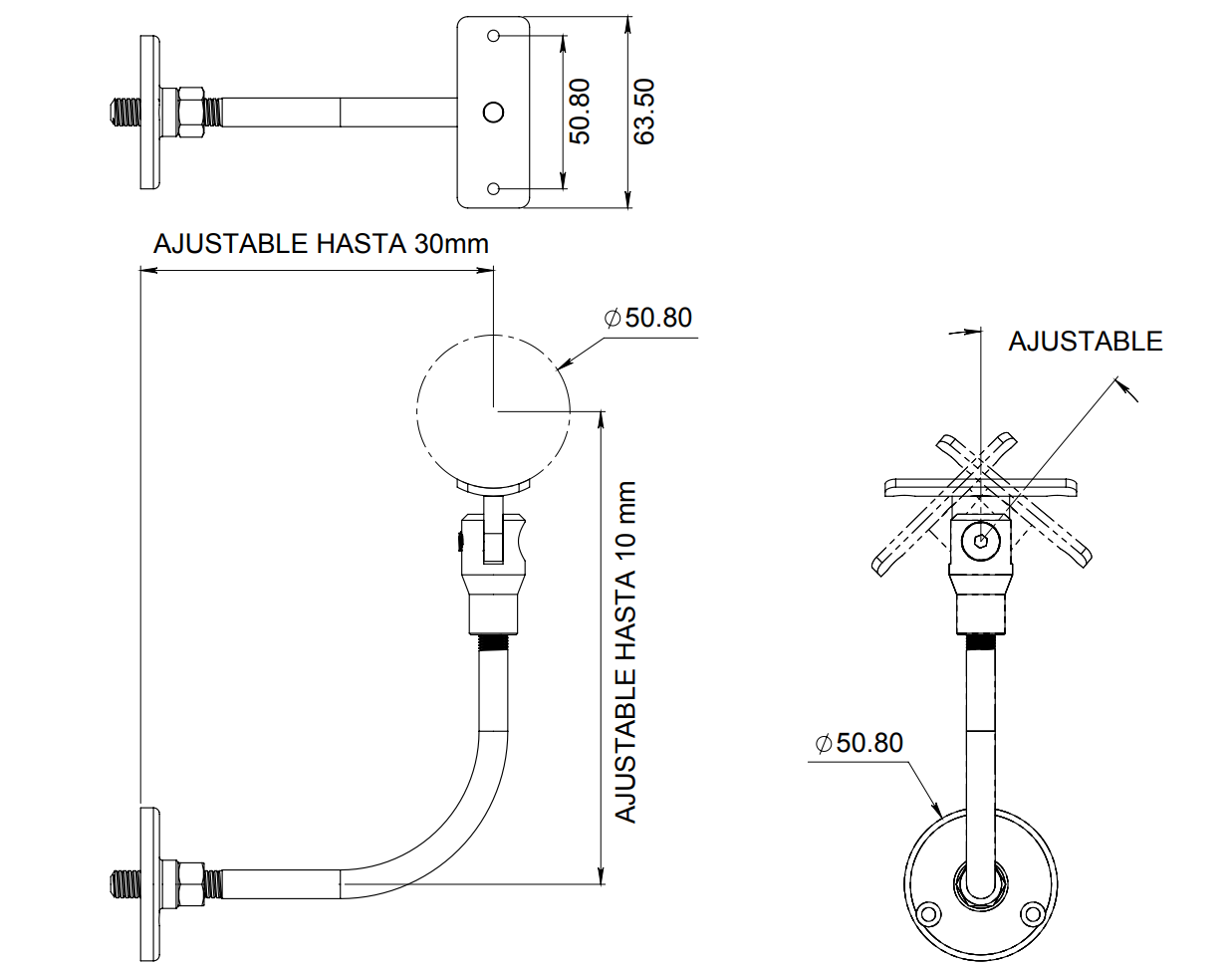 Soporte Ajustable Muro a Tubo Pasamanos de 2" herralum