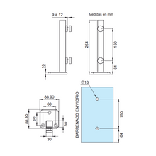 Mini Square Monterrey Post 25cm High with 3x3cm Tube 20 Gauge For 9 to 12mm Glass SKU 2324025SA