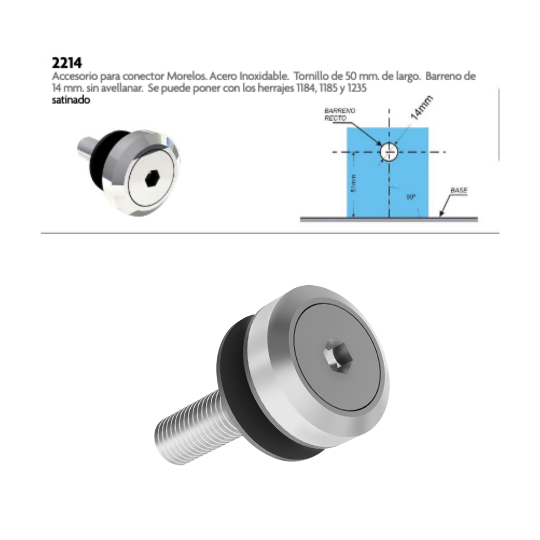 Adaptador Para Pipeta Conector Morelos Tornillo a 50mm de largo y barreno de 14mm sin Avellanar Herralum