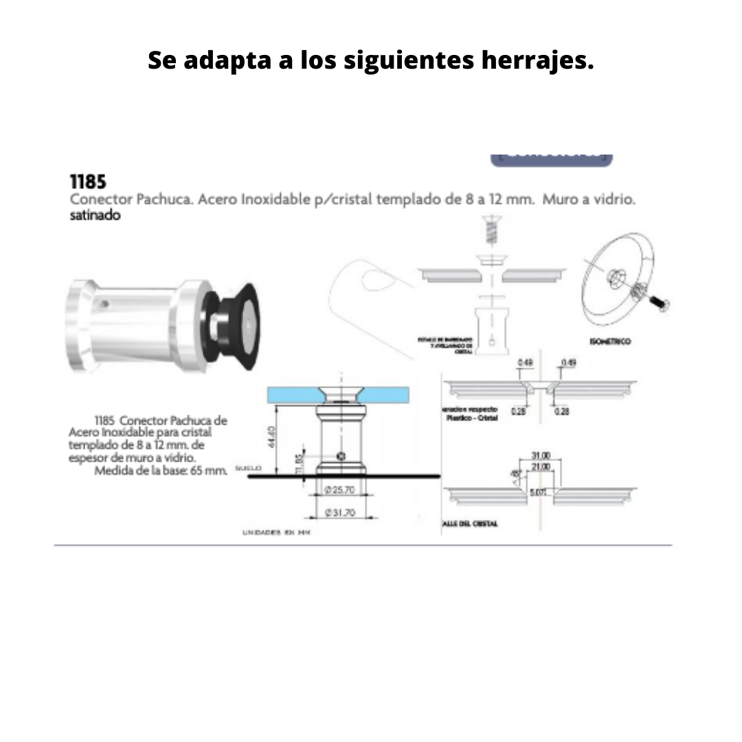Adaptador Para Pipeta Conector Morelos Tornillo a 50mm de largo y barreno de 14mm sin Avellanar Herralum