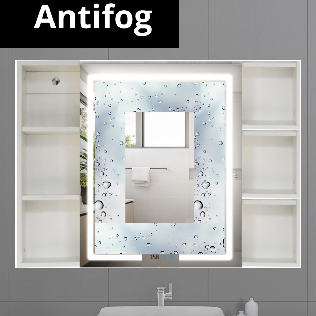 Botiquín Premium Peñasco 90x65x13 Con Luz Led+ Dimmer + Antifog +Reloj + Temperatura