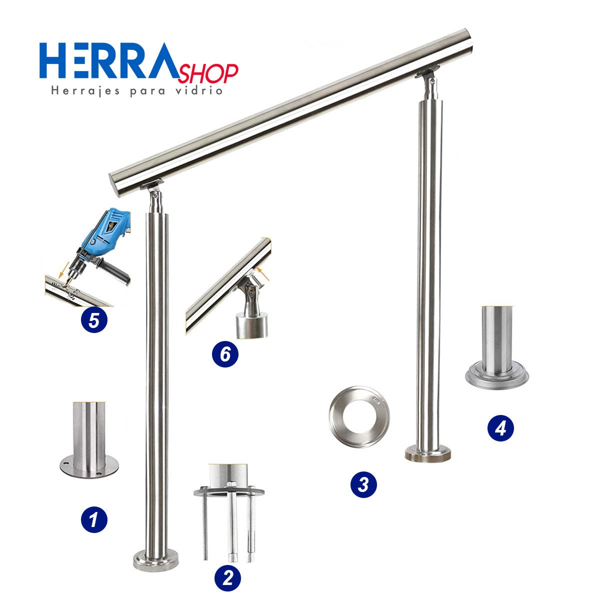 Barandal Con Tubo Pasamanos 2" Herralum Para Superficies Inclinadas o rectas