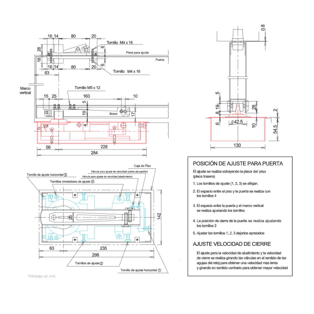 Bisagra Hidráulica De Piso S202 YKS Para Puerta hasta 130kg SKU 1003 Ryobi RYOBI 100300000