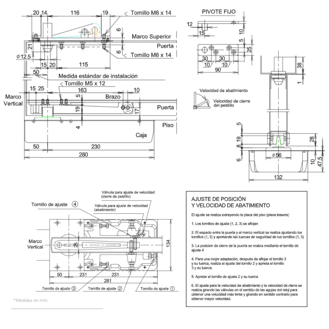 Bisagra Hidráulica de Piso Modelo S203n SKU 100500000 Para Puertas de Hasta 180kg Ryobi