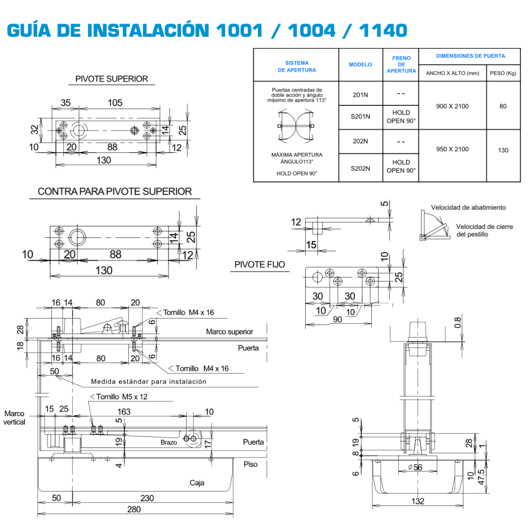Bisagra Hidráulica de Piso MOD S-202N sin freno SKU 114000000 RYOBI