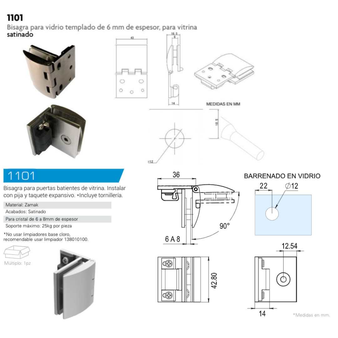 Bisagra Para Puertas de Cristal de 6mm Batientes en Vitrina Herralum