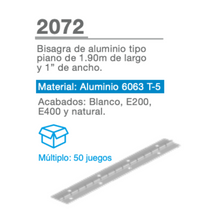 Bisagra de Aluminio Tipo Piano de 1.90m de Largo y 1" de Ancho Herralum