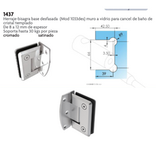 Bisagra con Base Desfasada Muro a Vidrio a 90º Para Cristal Templado de 8 a 12mm Herralum