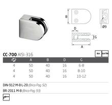Conector Grapa Base Plana Para Vidrio de 8-10mm/10-12mm herralum