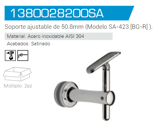 Soporte Lateral Ajustable Vidrio a Tubo Pasamanos de 50.8mm herralum