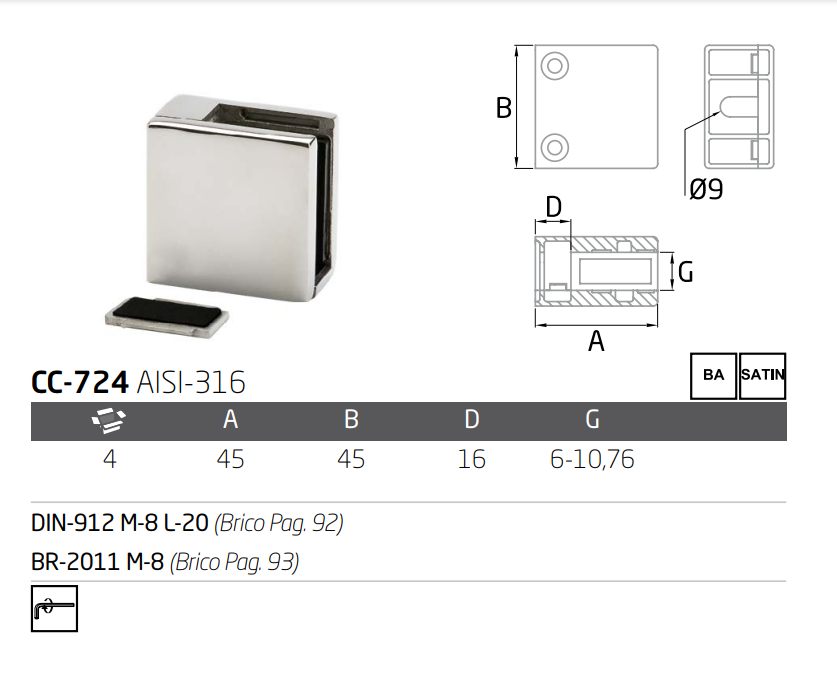 Flat Base Staple Connector For 8-10mm Glass SKU 1380010SA