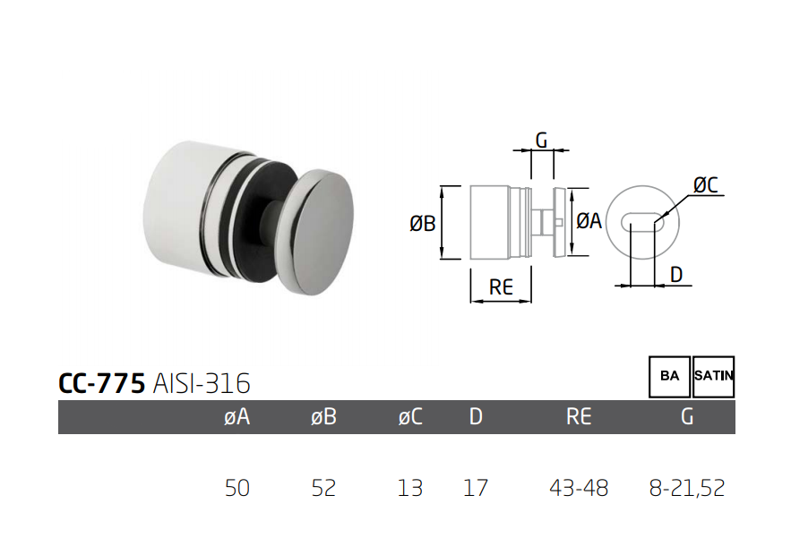 50mm Diameter Side Round Connector for 8-21.5mm Glass SKU 1380017SA