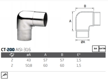 Codo Recto 90° Acero Inoxidable Para Tubo de 38.1mm