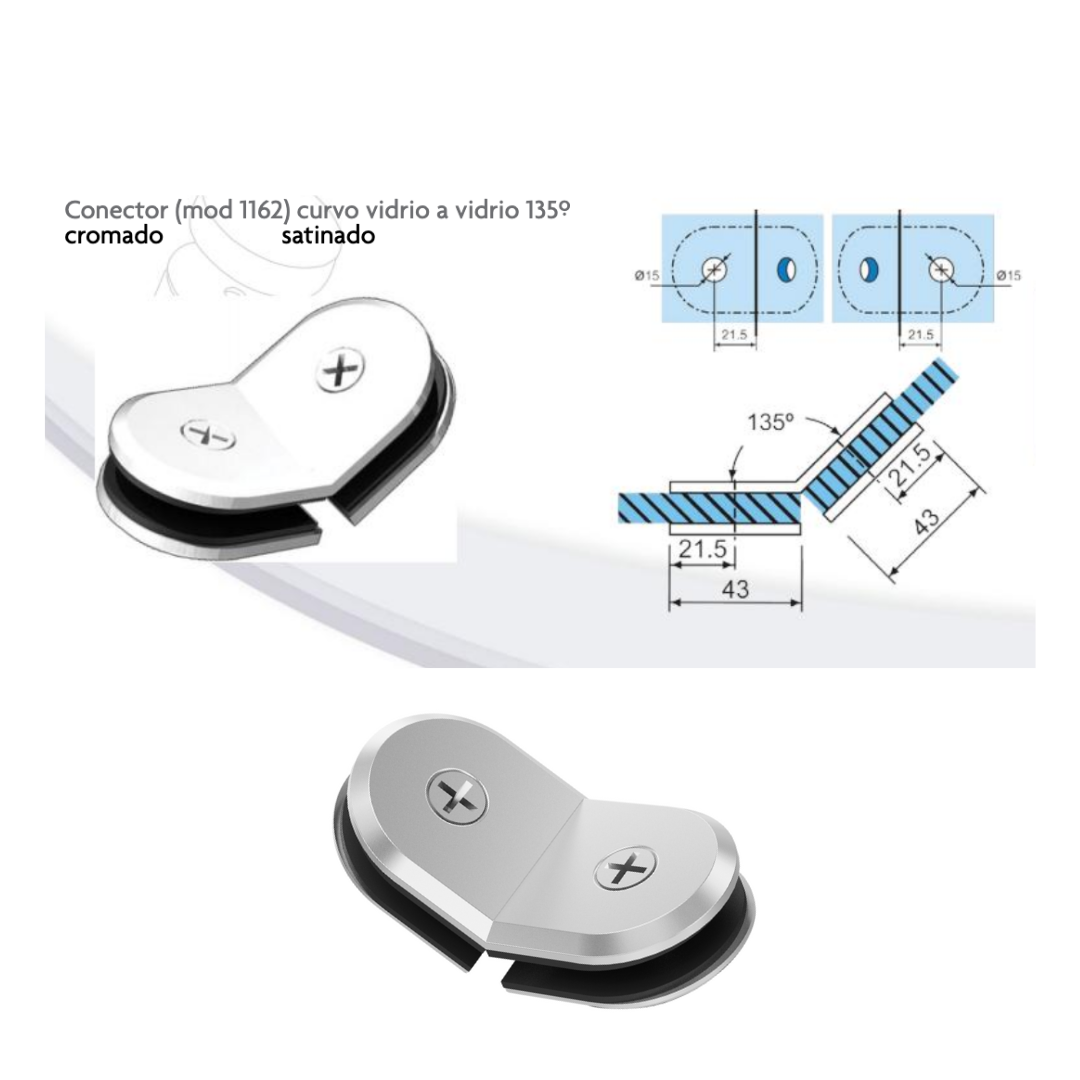 Conector Curvo VIdrio a VIdrio a 135