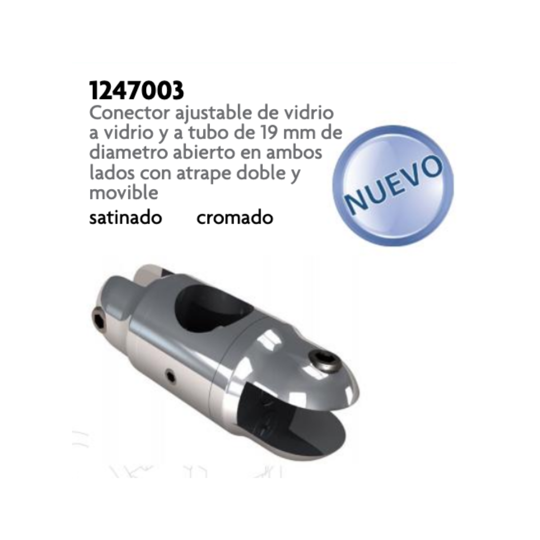Conector Ajustable Vidrio a Vidrio y a Tubo de 19mm