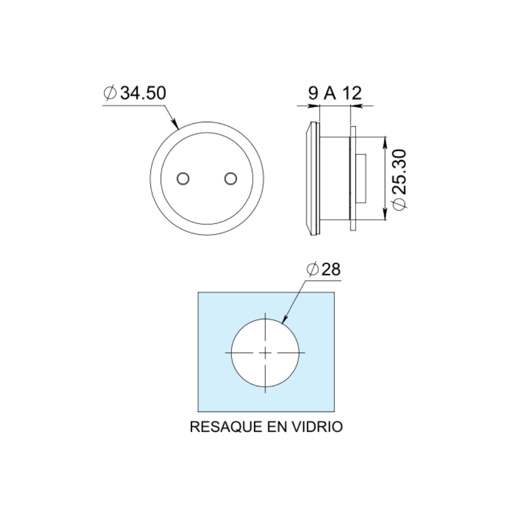 Conector Botón Para Vidrio Fijo de Sistema Chetumal