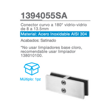 180º Square Glass-Glass Connector from 8 to 13.5mm SKU 1394055 Herralum