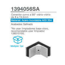 Square 90º Glass Connector - Glass For Thicknesses from 8 to 13.5mm SKU 1394056 Herralum
