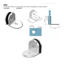 Curved Connector with Side Base for Fixed Tempered Glass at 90º from 8 to 12mm SKU 1410