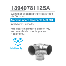 Triple Square Connector For 1 1/2" (38.1mm) Tube SKU 1394078112 Herralum