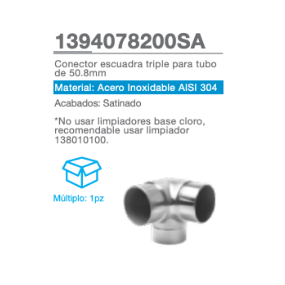 Triple Square Connector for 2" (50.8mm) Tube SKU 1394078200 Herralum