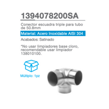 Triple Square Connector for 2" (50.8mm) Tube SKU 1394078200 Herralum