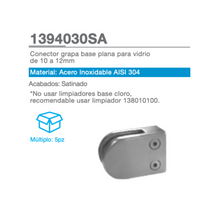 Flat Base Staple Connector For Glass from 10 to 12mm SKU 1394030SA Herralum