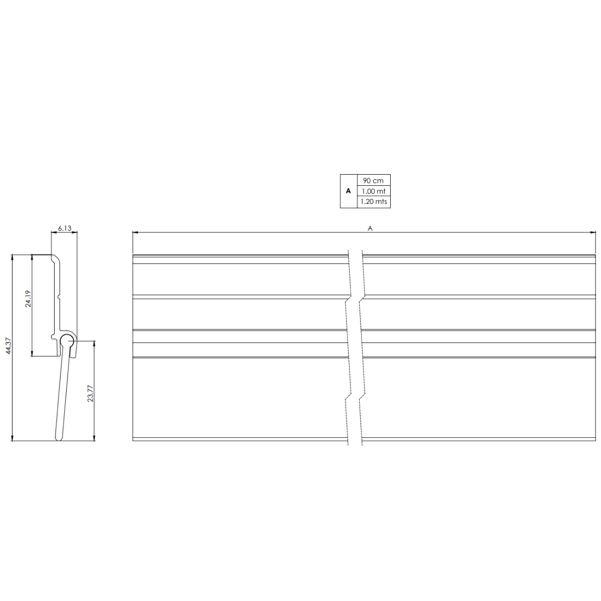 Economical door seal of 100 and 120cm for folding doors SKU 2057 