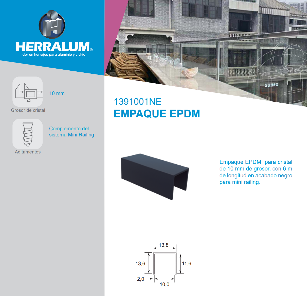 EPDM Gasket For Mini Railing For Glass 