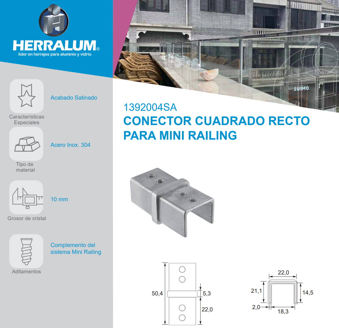 Straight Square Connector For Mini Railing SKU 1392