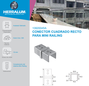 Conector Cuadrado Recto Para Mini Railing