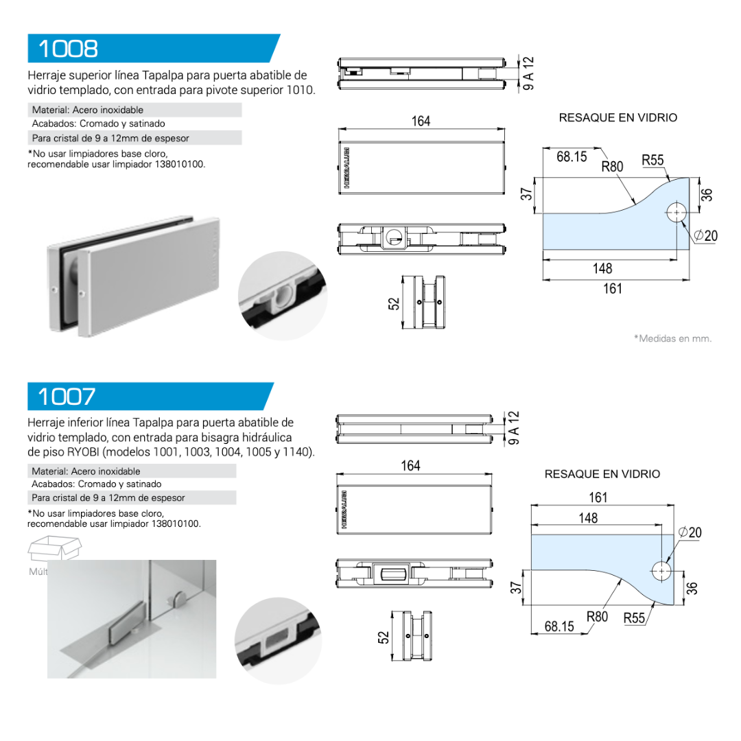 Kit de Bisagra Hidráulica de Piso Ryobi S202N SKU 1012001SA con Herrajes Herralum